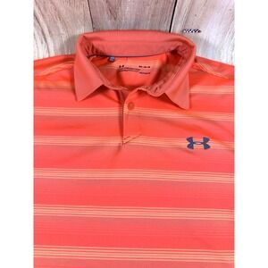 UNDER ARMOUR Mens Polo Shirt  Short Sleeve ORANGE Stripe HeatGear Loose Fit MED